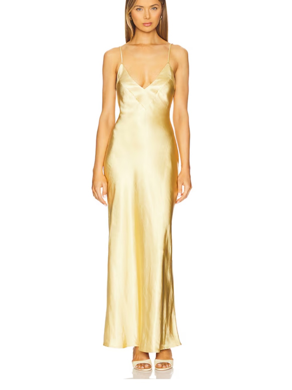 Gold Satin Slip Maxi Dress with Spaghetti Straps